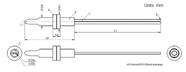 機械製圖 - Vishay / BC Components NTCAIMM66H NTC熱敏電阻